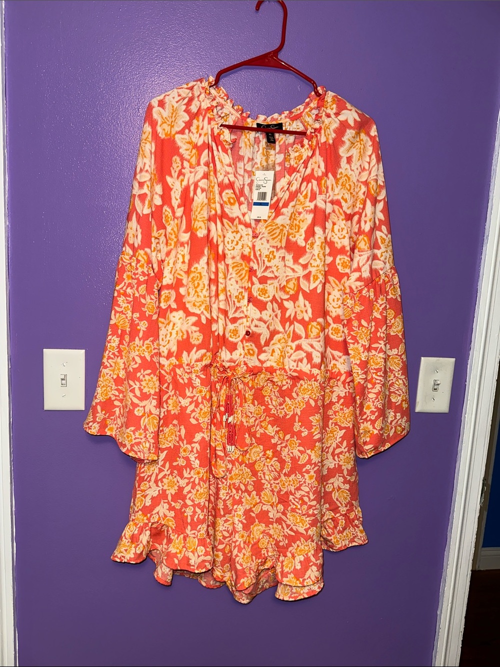 Jessica Simpson Coral Floral Tie-Front Romper tropical summer vacation fashion
